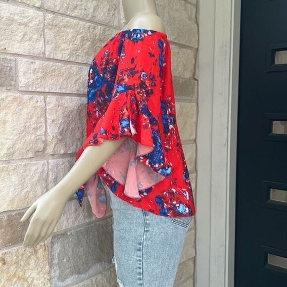 Women's Boho Floral Print Flare Sleeve Off the Shoulder Tie Knot Blouse Small - Picture 9 of 12